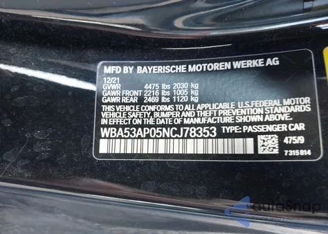 2022 BMW 430I из США, поврежденный, VIN WBA53AP05NCJ78353